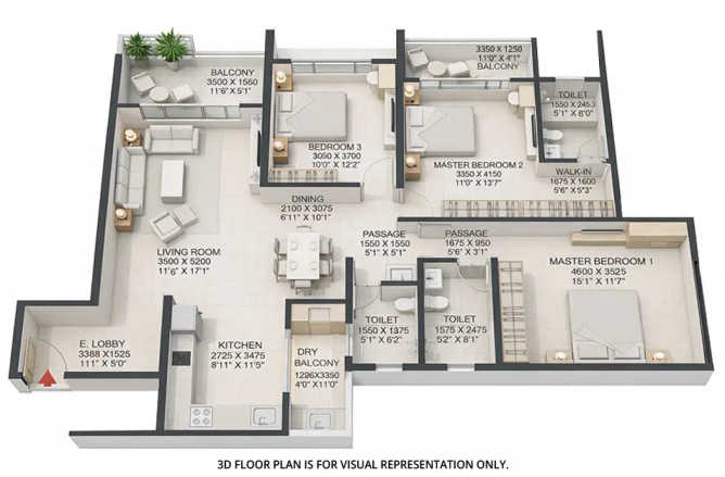 Shubh Veda Akurdi - Floor plan 3 BHK 1291 Sq.ft