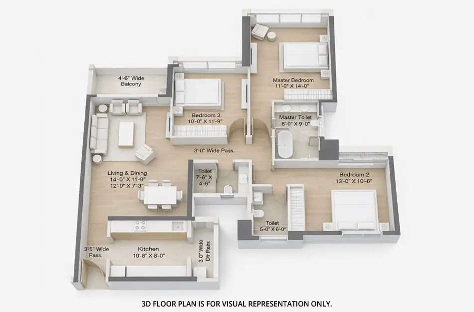 Floor plan for 3 BHK