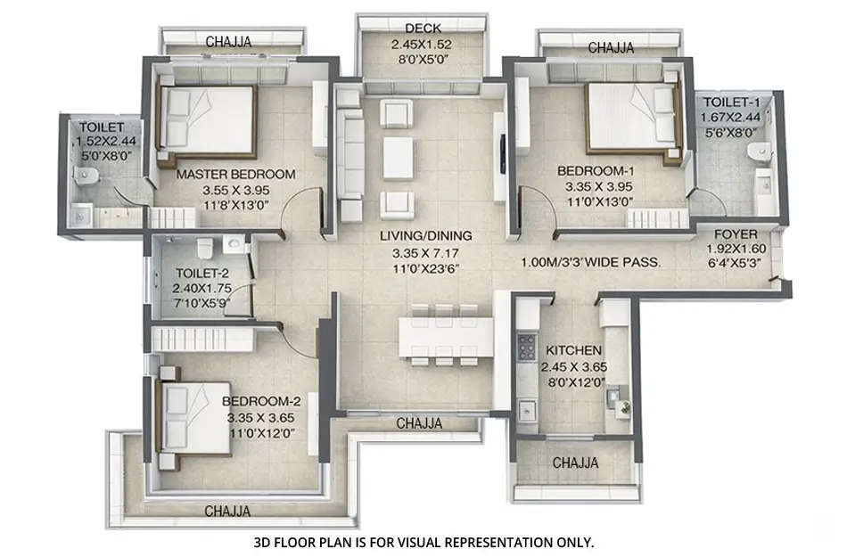Floor plan for 3 BHK