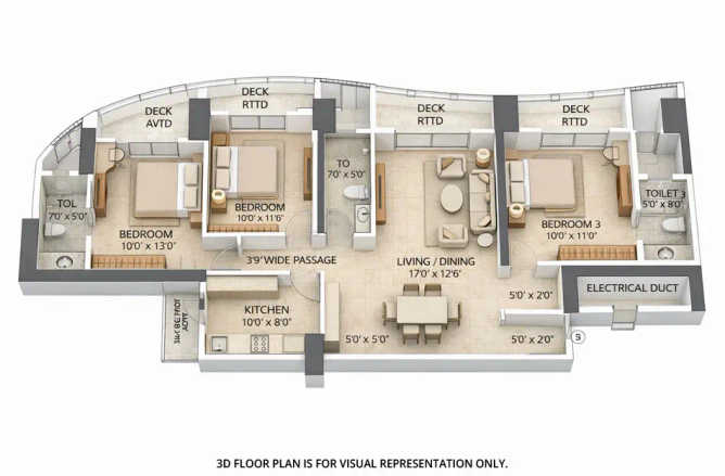 4th Avenue Sunteck City Goregaon - Floor plan 3 BHK 1088 Sq.ft