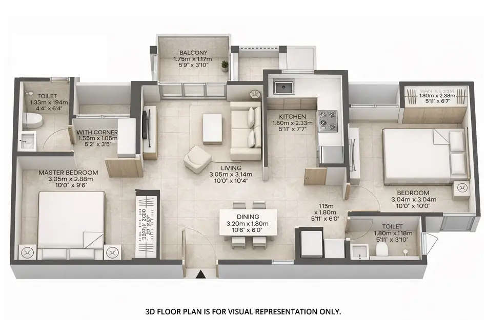 Floor plan for 2 BHK