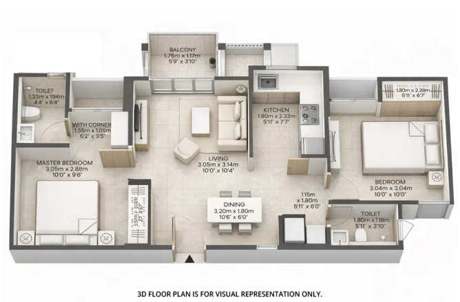 Mahindra Happinest Kalyan - Floor plan 2 BHK 586 Sq.ft