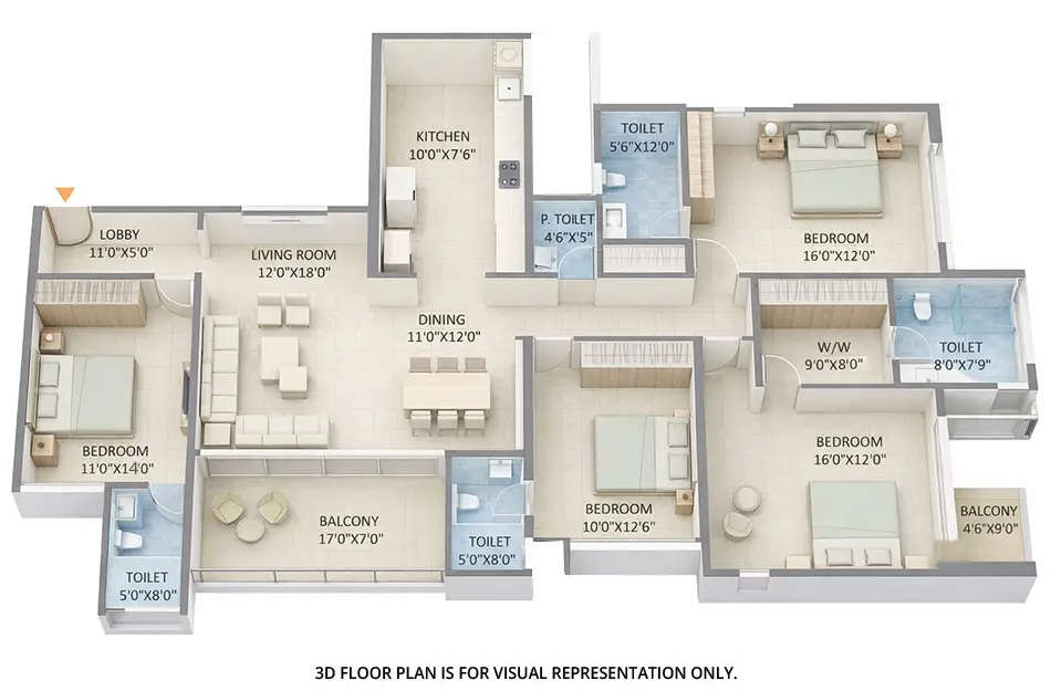 Floor plan for 4 BHK