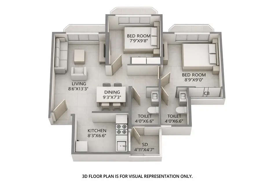 Floor plan for 2 BHK