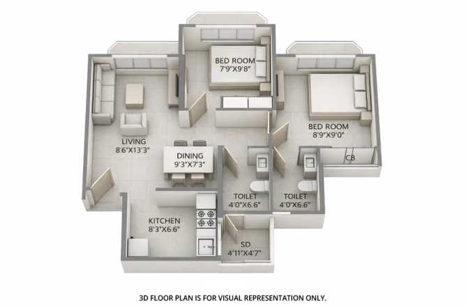 Marathon Nextown Dombivali - Floor plan 2 BHK 475 Sq.ft
