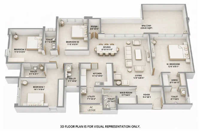 Shapoorji Pallonji Parkwest Binny Pete - Floor plan 4.5 BHK 2900 Sq.ft