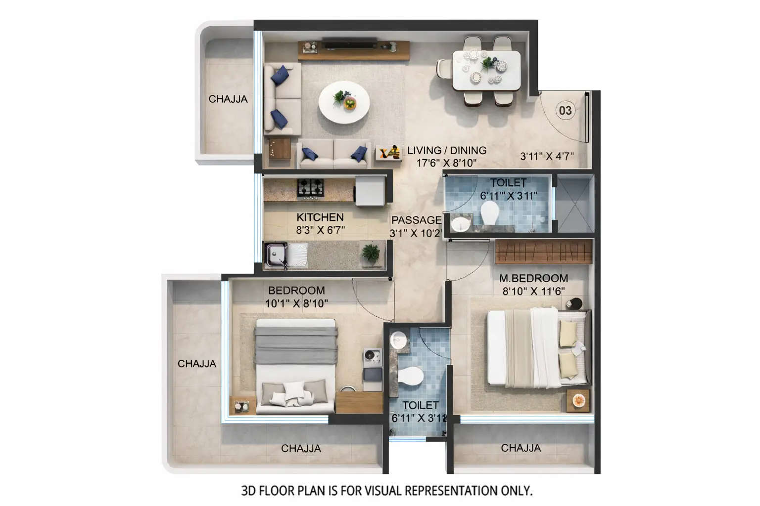 Floor plan for 2 BHK