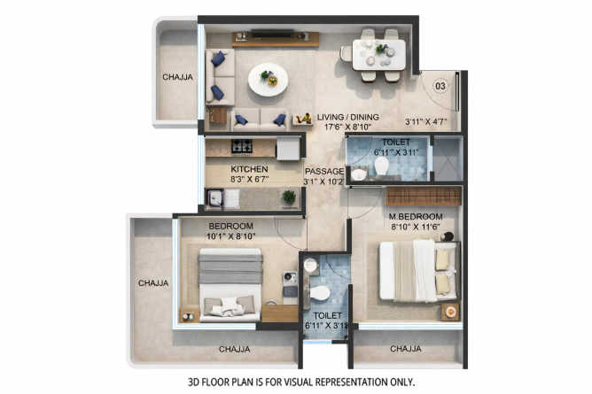 Spenta Ornata Chembur - Floor plan 2 BHK 623 Sq.ft