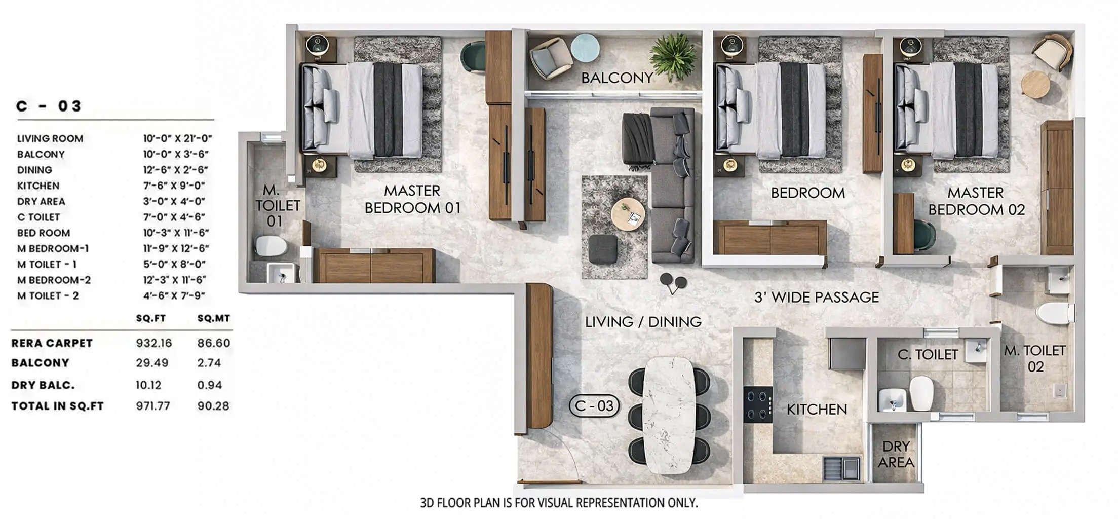 Floor plan for 3 BHK