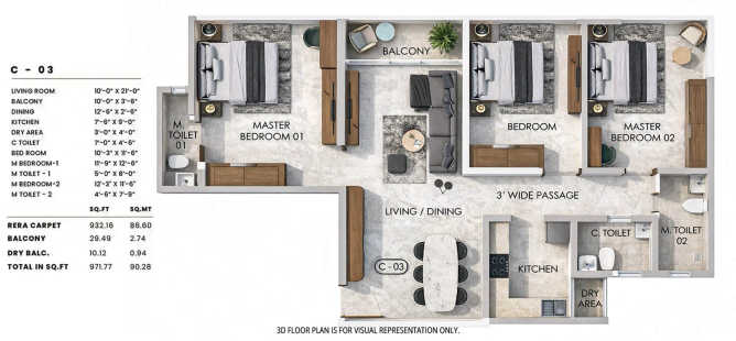 Sheth Promont Sion - Floor plan 3 BHK 972 Sq.ft