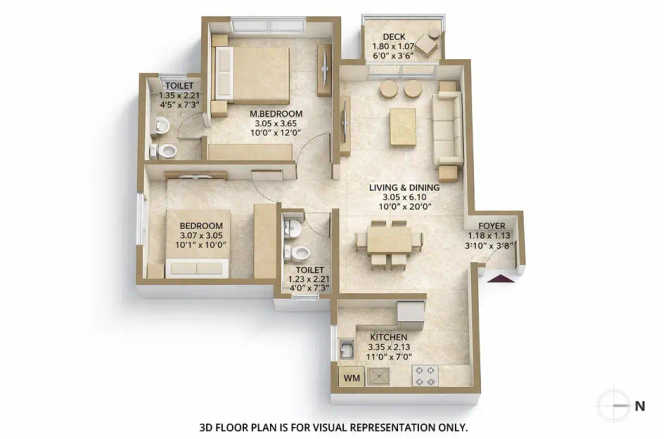 Hiranandani Kalyan Kongaon - Floor plan 2 BHK 661 Sq.ft