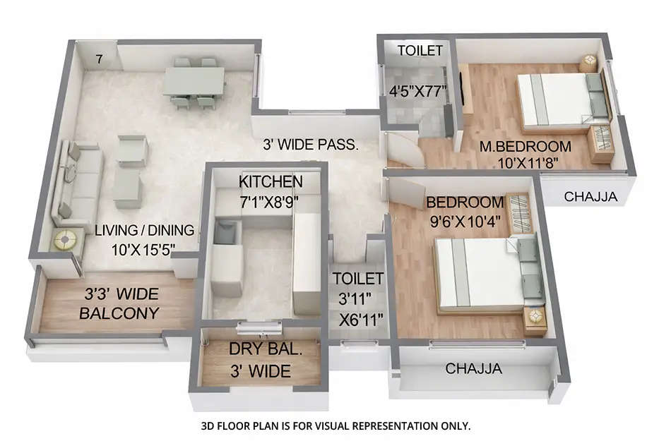 Floor plan for 2 BHK