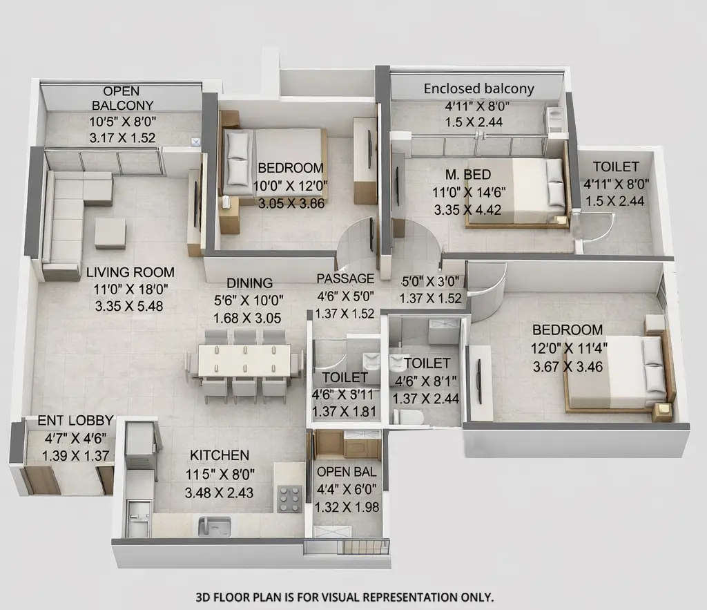 Floor plan for 3 BHK
