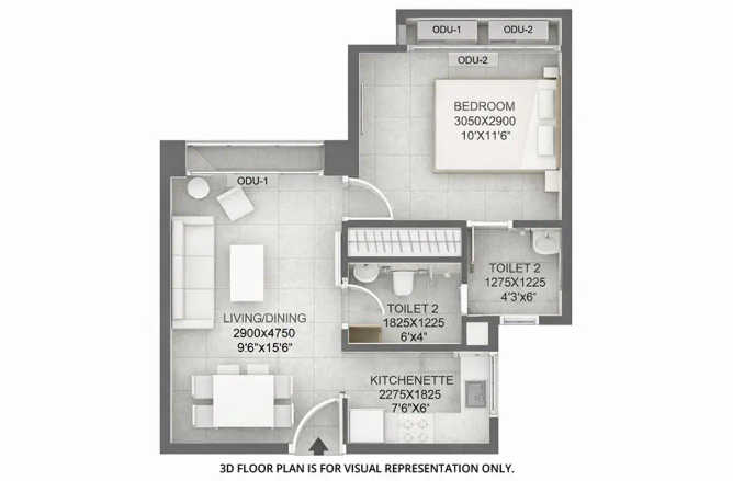 Prescon Midtown Bay Mahim - Floor plan 1 BHK 365 Sq.ft
