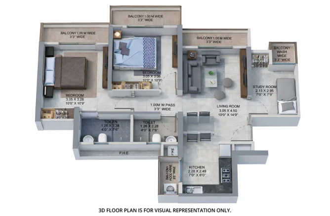 Provident Metroplex Kalyan - Floor plan 2.5 BHK 764 Sq.ft