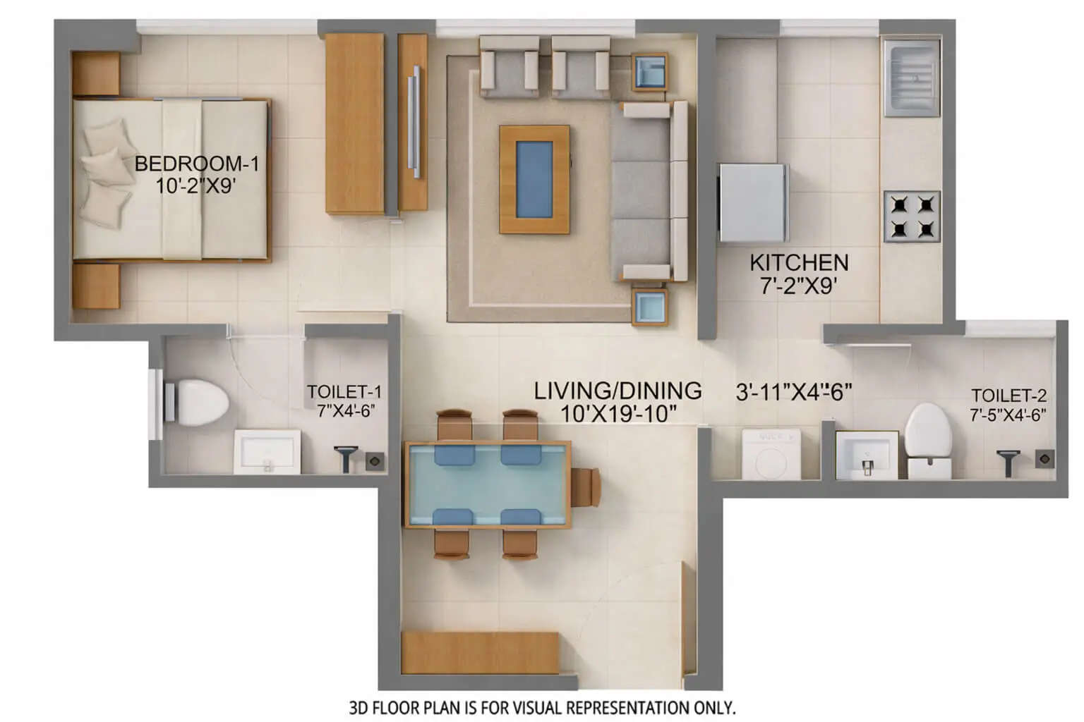 Floor plan for 1 BHK