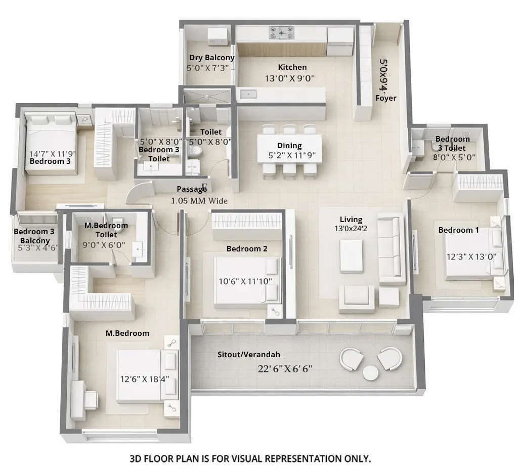 Floor plan for 4 BHK