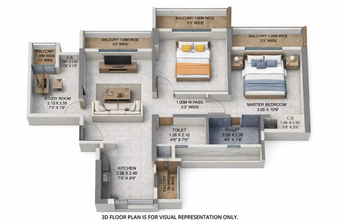 Provident Palmvista Dombivali - Floor plan 2.5 BHK 764 Sq.ft