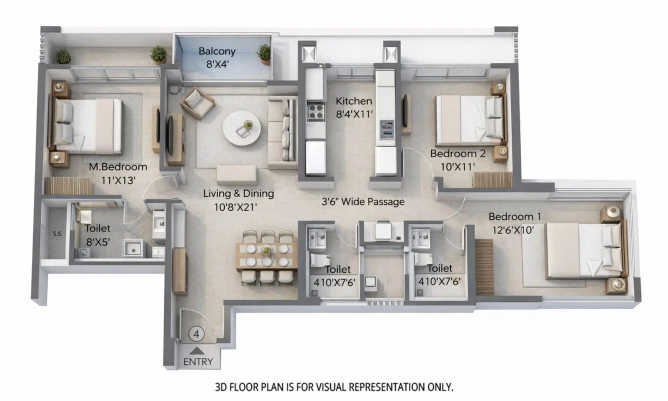 L & T Rejuve 360 Mulund - Floor plan 3 BHK 1008 Sq.ft
