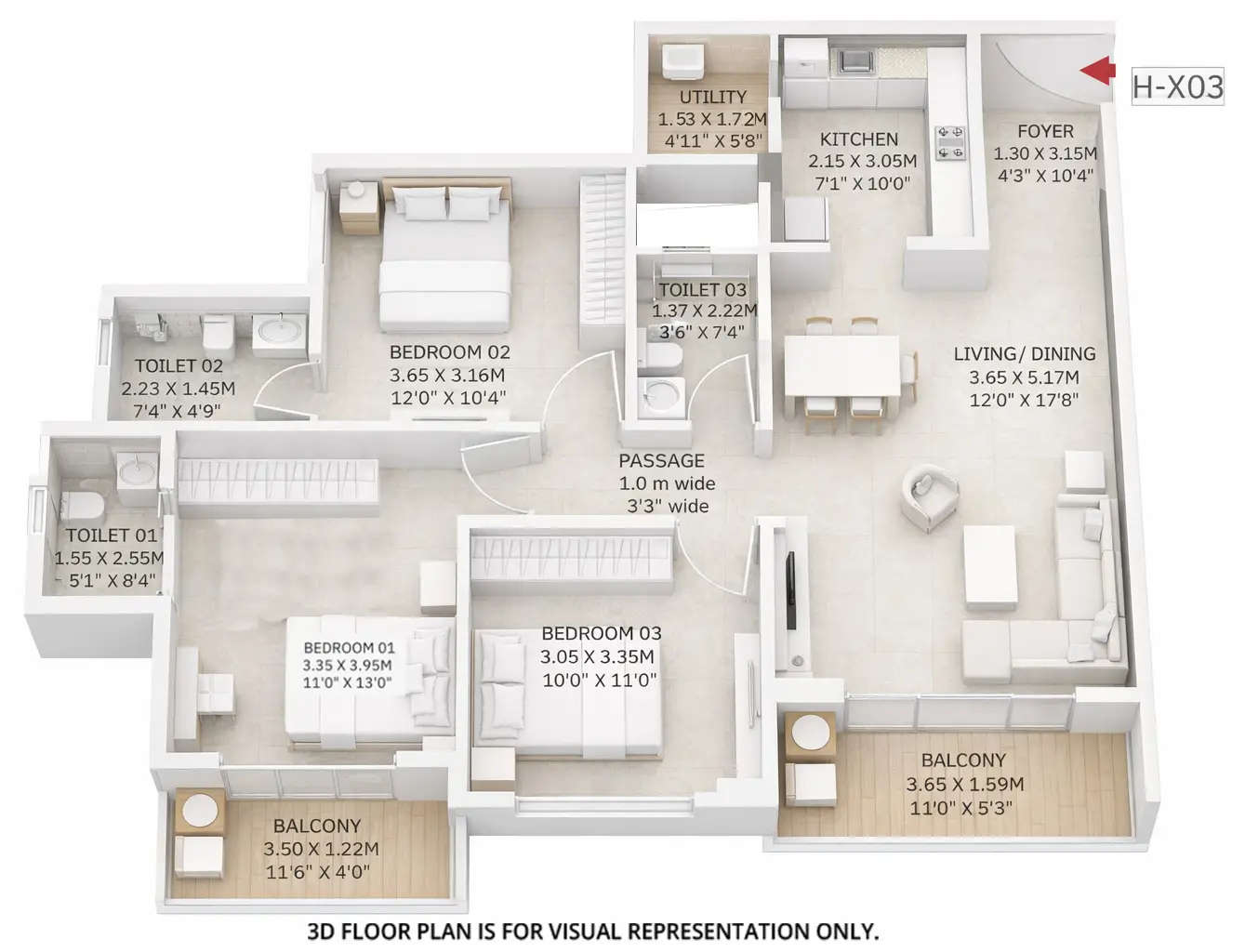 Floor plan for 3 BHK