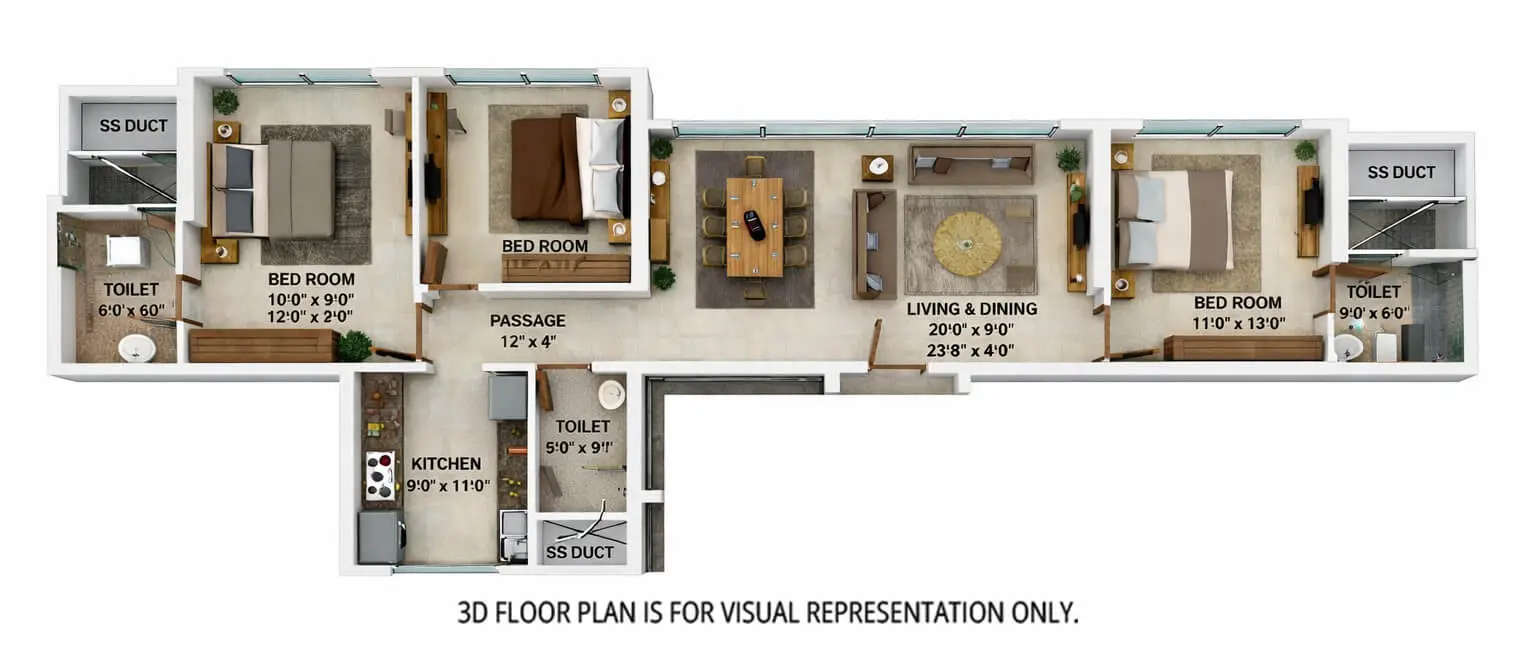 Floor plan for 3 BHK