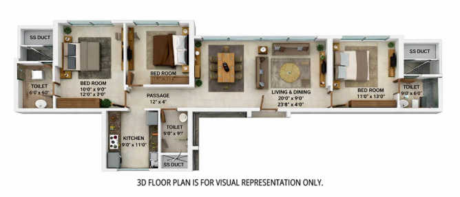 Tridhaatu Kshitij Matunga - Floor plan 3 BHK 1157 Sq.ft