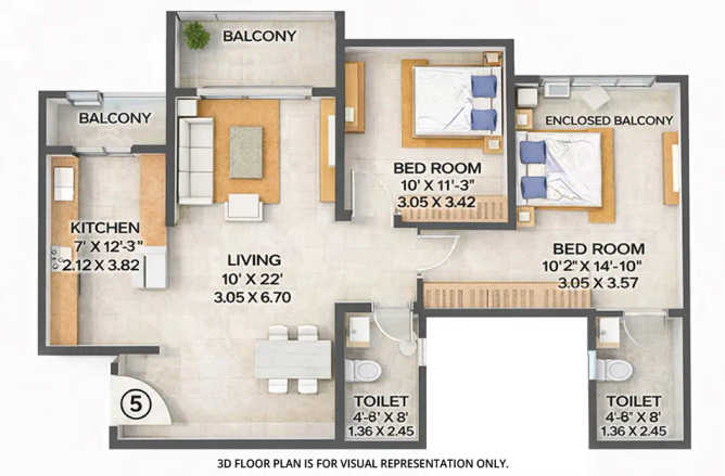 Embassy Park Panvel - Floor plan 2 BHK 887 Sq.ft