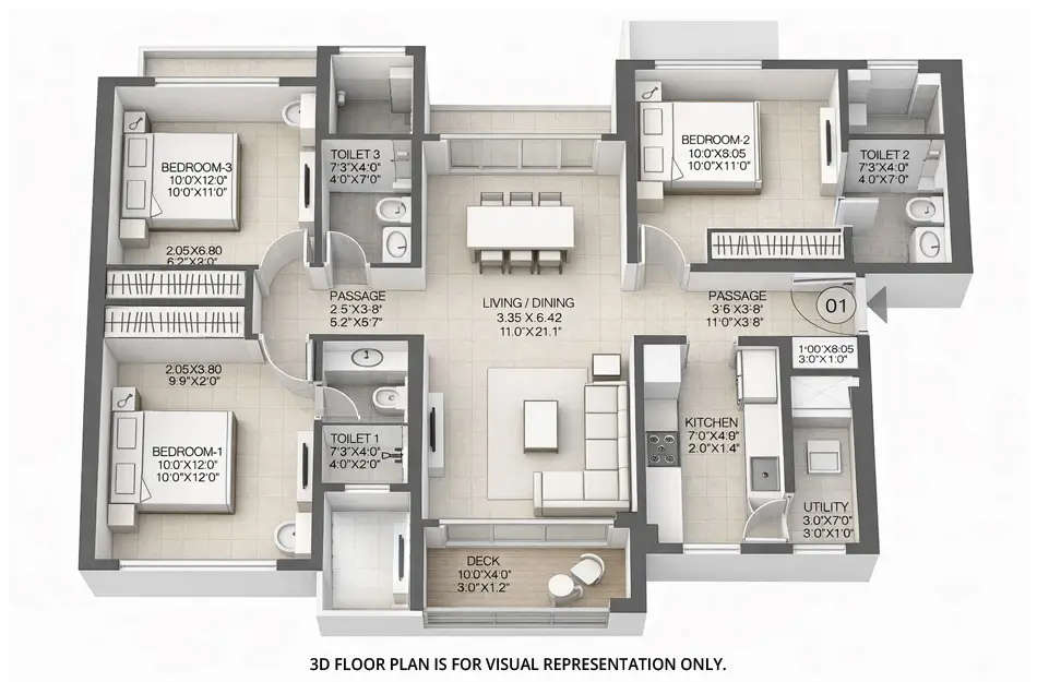 Floor plan for 3 BHK