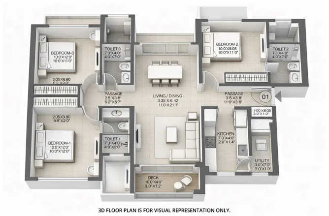 Godrej Ascend Kolshet Road - Floor plan 3 BHK 935 Sq.ft