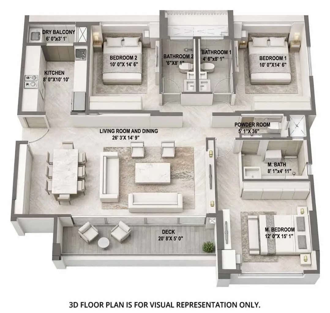 Floor plan for 3 BHK