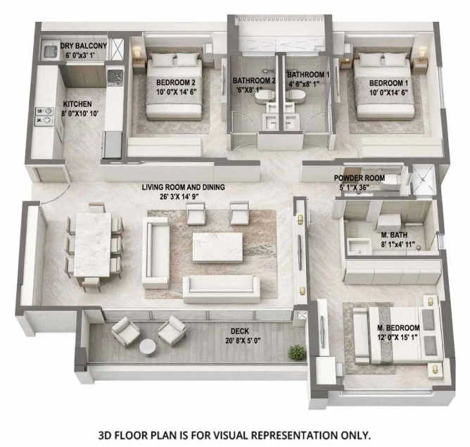 Rustomjee Prive Bandra - Floor plan 3 BHK 1315 Sq.ft