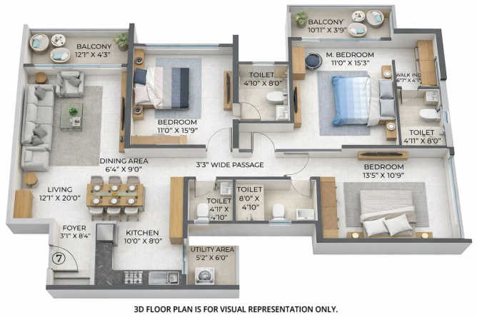Purva Atmosphere Mundhwa - Floor plan 3 BHK 1313 Sq.ft