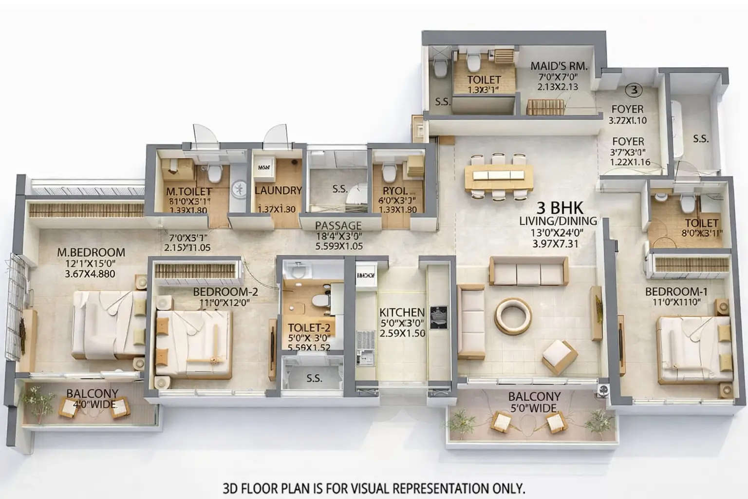 Floor plan for 3 BHK