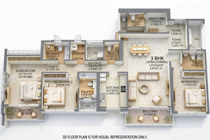 Sheth Beaumonte Sion - Floor plan 3 BHK 1512 Sq.ft