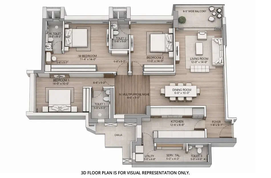 Floor plan for 3 BHK