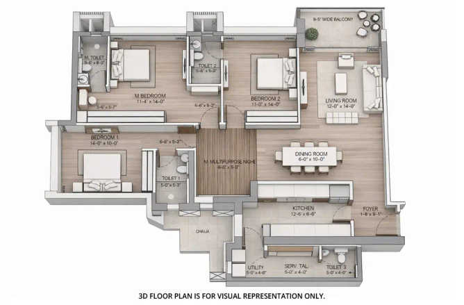 Oberoi Garden City Pokhran Road 2 - Floor plan 3 BHK 1900 Sq.ft