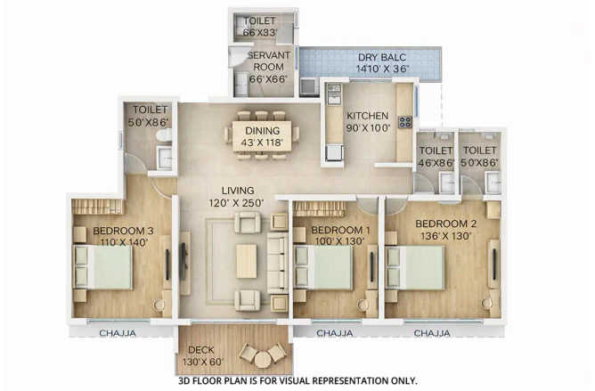 Delta Palm Beach Seawoods - Floor plan 3 BHK 1183 Sq.ft