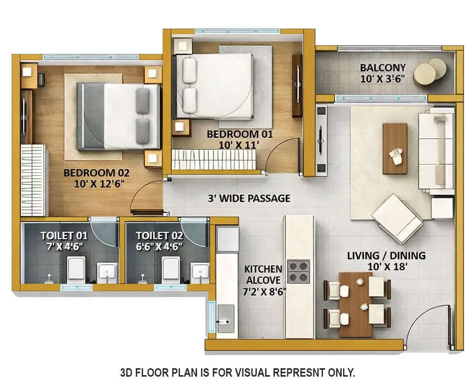 Floor plan for 2 BHK