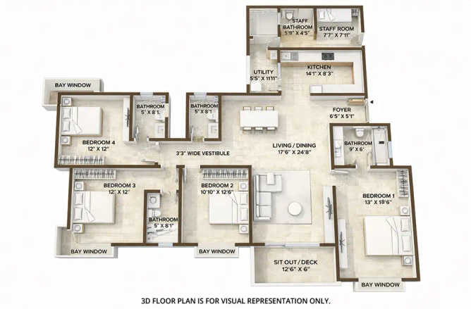 Bhartiya City Nikoo Garden Estate Devanahalli - Floor plan 4 BHK 2504 Sq.ft