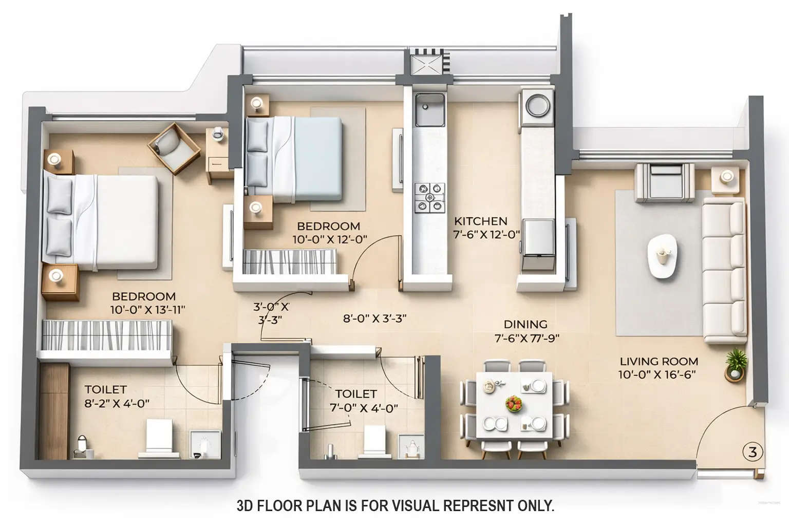 Floor plan for 2 BHK
