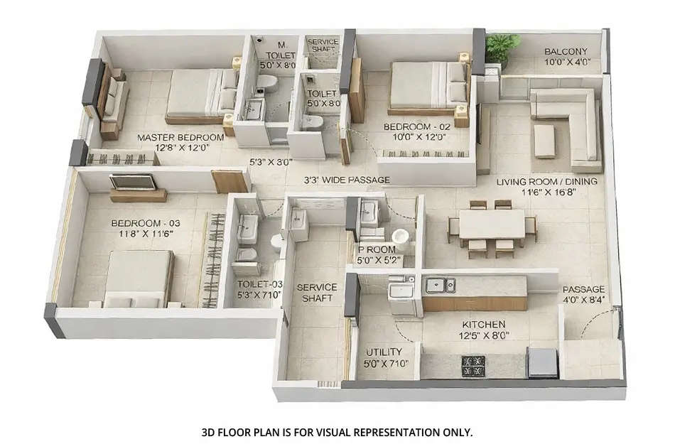 Floor plan for 3 BHK
