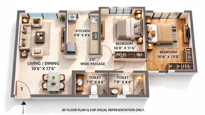 Crescent Nexus Santacruz - Floor plan 2 BHK 664 Sq.ft