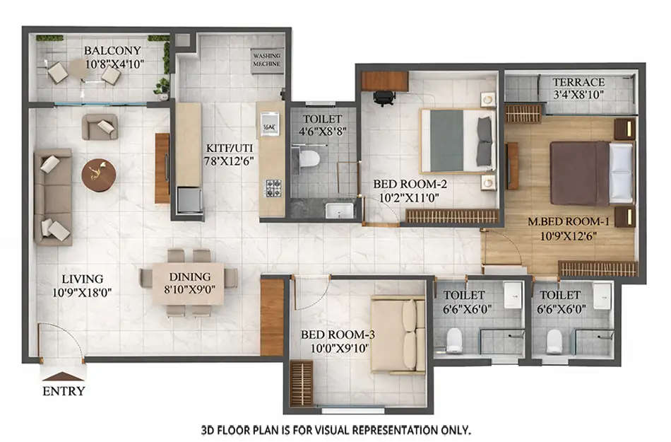 Floor plan for 3 BHK
