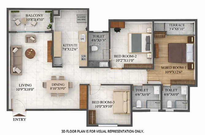 Shriram The Spectrum Handewadi - Floor plan 3 BHK 1006 Sq.ft