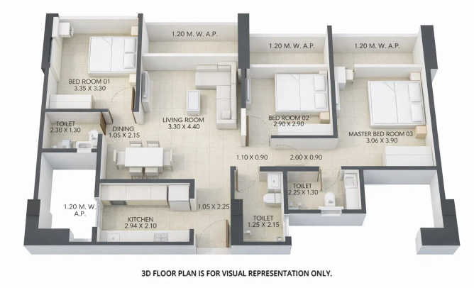 JP Codename StarLife Mira Bhayandar - Floor plan 2 BHK 746 Sq.ft