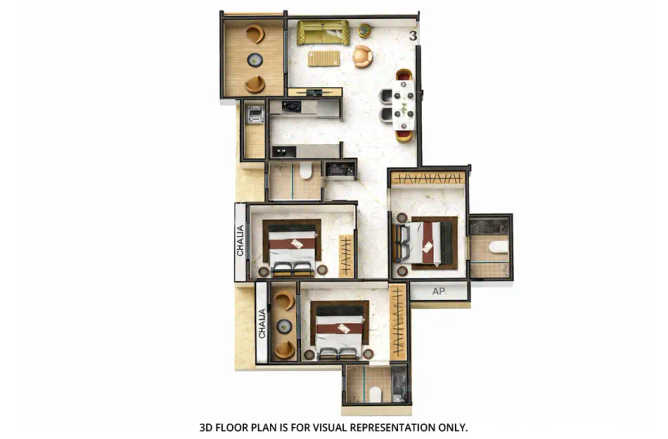 Tharwani Vedant Palacia Kalyan - Floor plan 3 BHK 996 Sq.ft