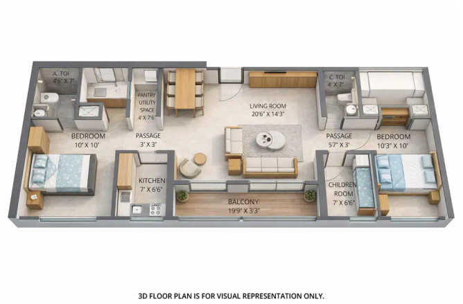 Ashar Pulse Majiwada - Floor plan 2.5 BHK 886 Sq.ft