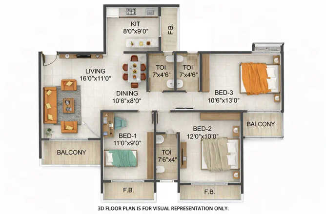 Platinum Escaso Ulwe - Floor plan 3 BHK 603 Sq.ft
