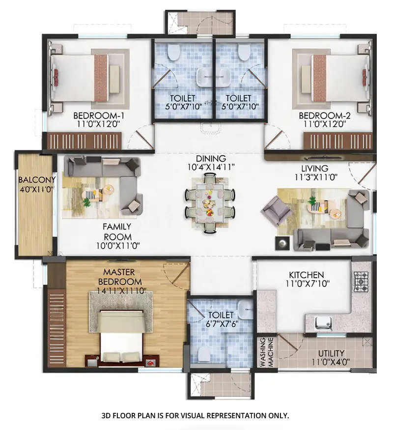 Floor plan for 3 BHK
