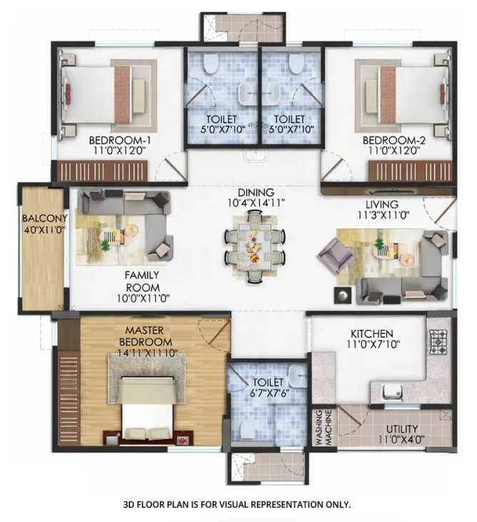 Gardens By The Brook Shamshabad - Floor plan 3 BHK 1680 Sq.ft